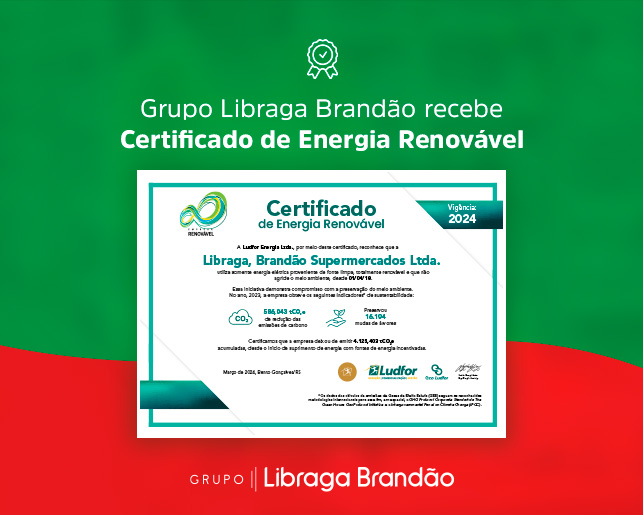 Grupo Libraga Brandão recebe Certificado de Energia Renovável