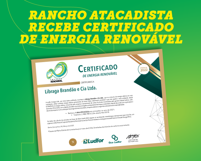 Grupo Libraga Brandão recebe o Certificado de Energia Renovável pelo 4º ano